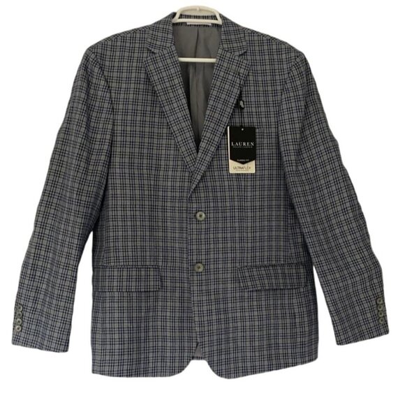 LAUREN RALPH LAUREN, Men's checkered suit jacket, by Linen, Blue. NWT. - Picture 2 of 8